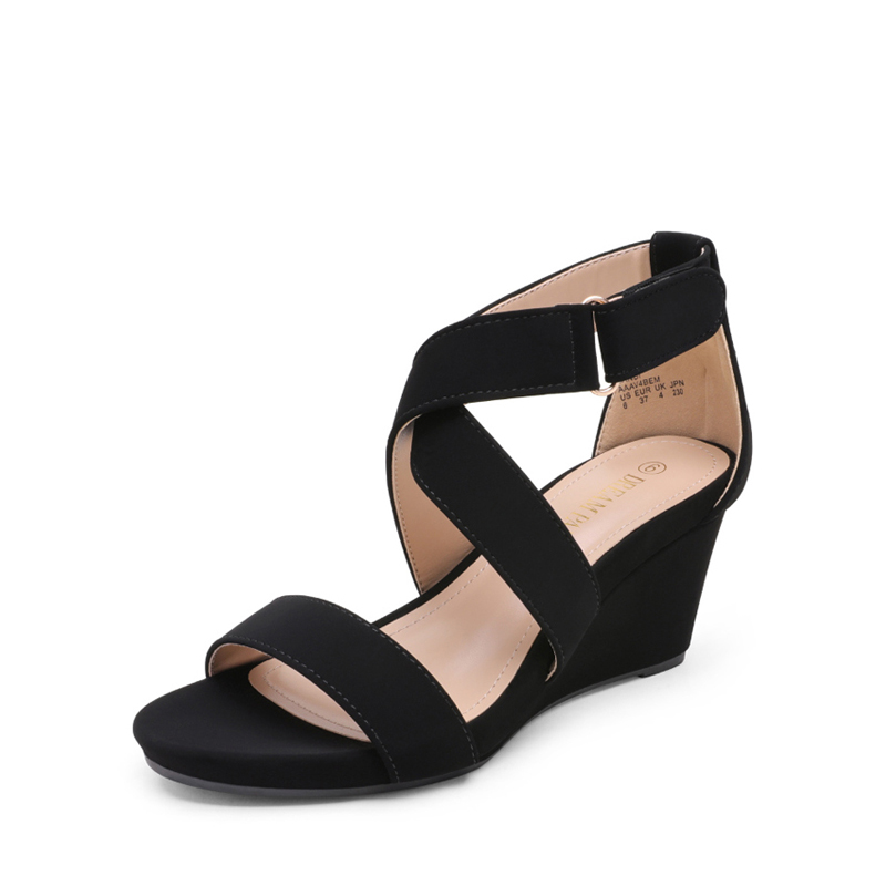 Elastic strap wedge sandals sales